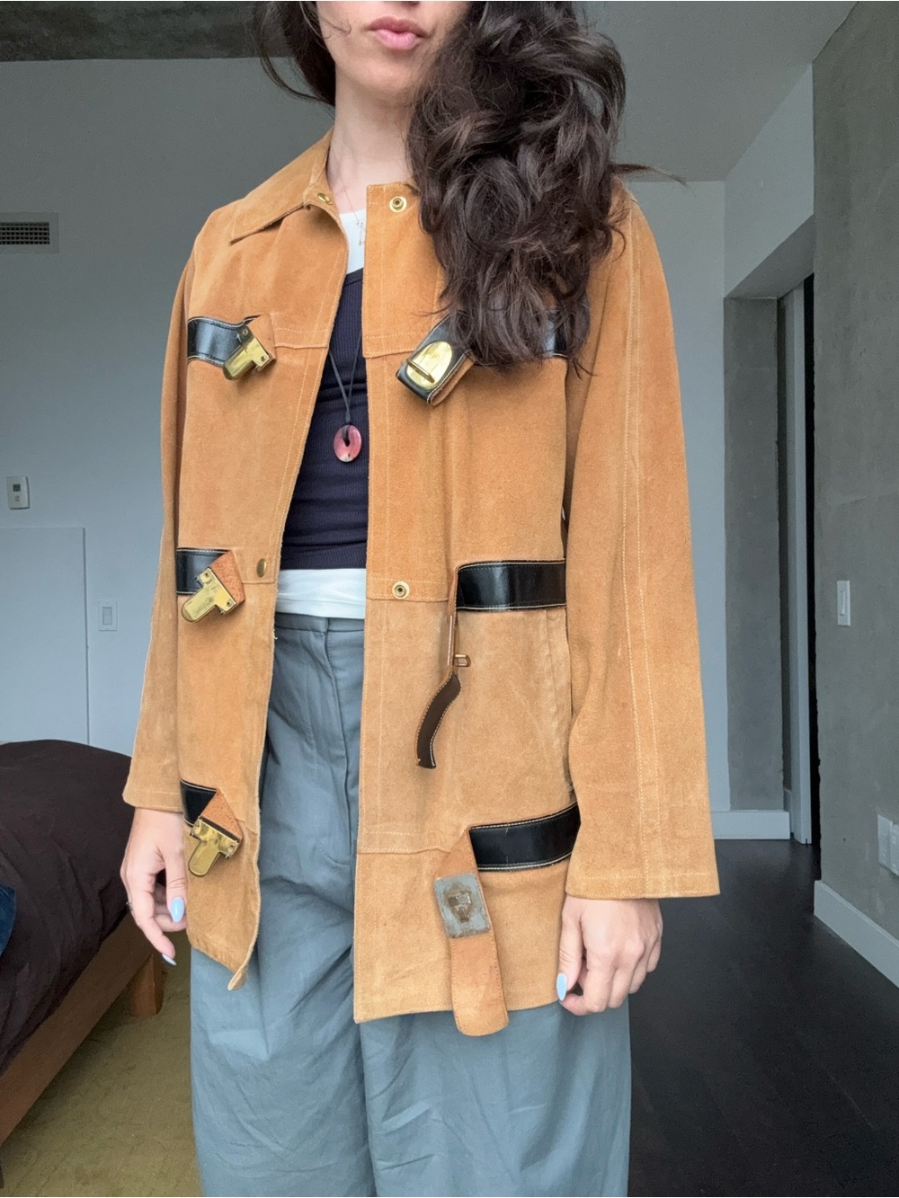 100% Suede Toggle Coat in Tan